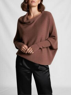JAKI LONDON Asymmetric Draped Knit Sweater, Maple Brown,  L/XL